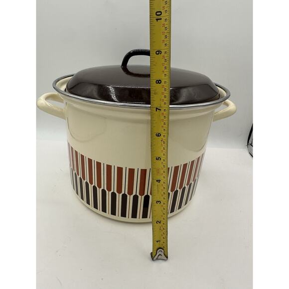 Vintage Moneta MCM Beige Brown Stock Pot 8-Quart Enamel with Lid Made in Italy - Picture 3 of 8